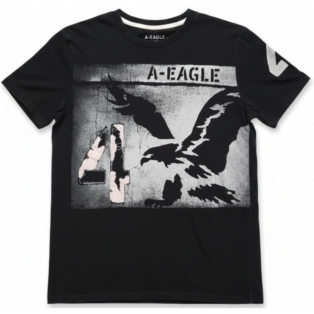 American Eagle Outfitters Mens Athletic Fit T-Shirt Medium Black Graphic Logo - Picture 1 of 1
